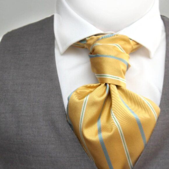 Men's‎ Cravat Ascot Yellow Grey Reversible 100%Silk Gift Box A115 - Picture 11 of 11